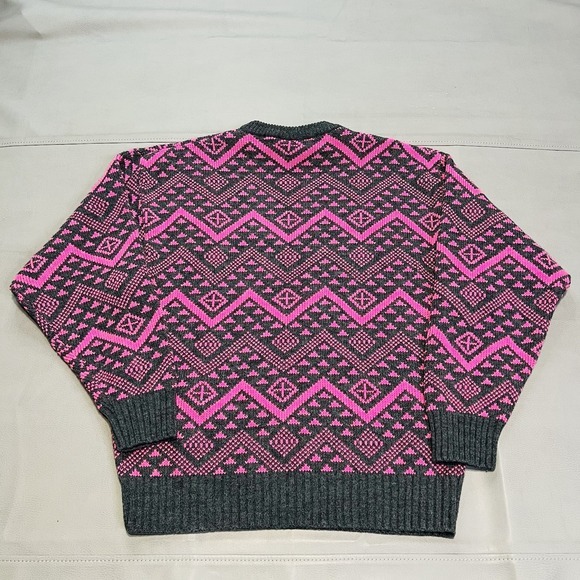 VTG Aspen Lid Sweater Men M Pink Sweater USA funky tribal Wool Southwestern-3597 - Picture 7 of 10